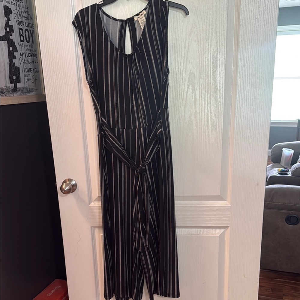 Shosho Black and White Sleeveless Wrap Jumpsuit